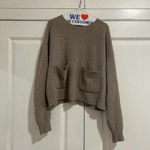 Everlane Waffle Cashmere Sweater with Pockets Sandy Gray Medium